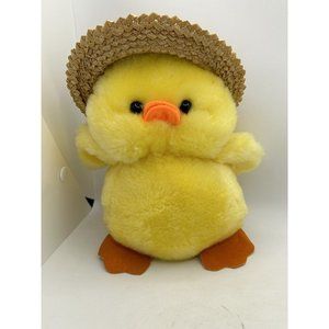 IKIB plush duck with wicker hat 9”